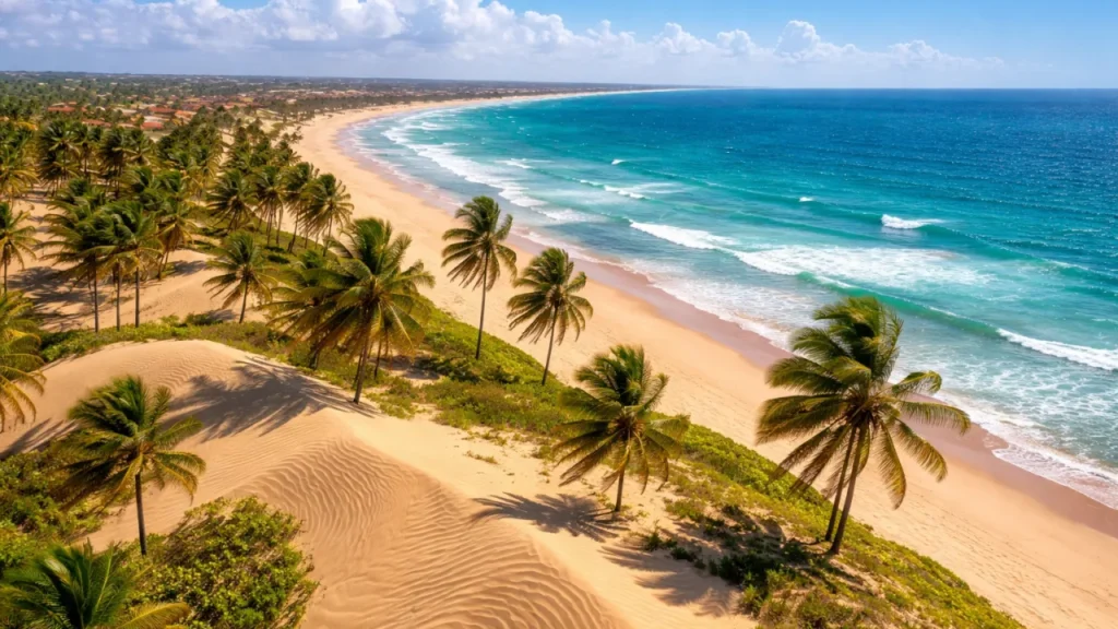 Orla com dunas e mar azul em Caucaia, representando contabilidade em Caucaia com foco na economia local.