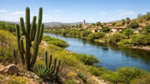 Paisagem natural de Alto Santo com cactos e rio, ideal para quem busca contabilidade em Alto Santo.
