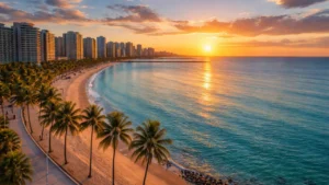 Orla marítima de Iracema ao pôr do sol, ideal para quem busca contabilidade em Iracema com tranquilidade e beleza natural.
