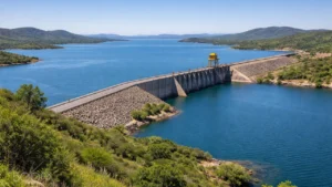 Barragem do Castanhão em Jaguaribara destacando contabilidade em jaguaribara com natureza e águas azuis.
