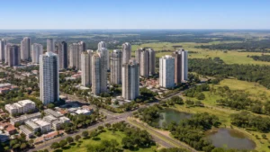 Cidade de Palhano com áreas verdes e construções, representando contabilidade em Palhano de forma realista.
