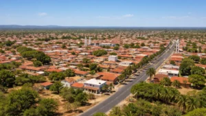 Panorama urbano de Russas com céu azul, destacando a contabilidade em Russas em cenário realista e sem pessoas.