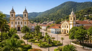 Vista realista da arquitetura histórica e áreas verdes, ideal para contabilidade em Maranguape.