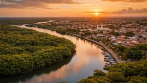 Imagem da orla e manguezais representando contabilidade em São Gonçalo do Amarante com cenário urbano e natural.