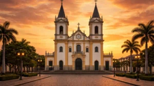 Igreja Matriz em Barbalha ao entardecer representando contabilidade em Barbalha com arquitetura colonial histórica.