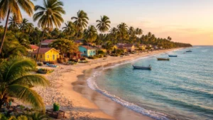Vista panorâmica da cidade com praias e coqueiros, ideal para quem busca contabilidade em Cruz, Ceará.
